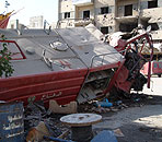 a destroyed fire engine