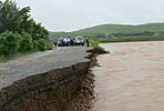 damaged wall in north korea from the flood